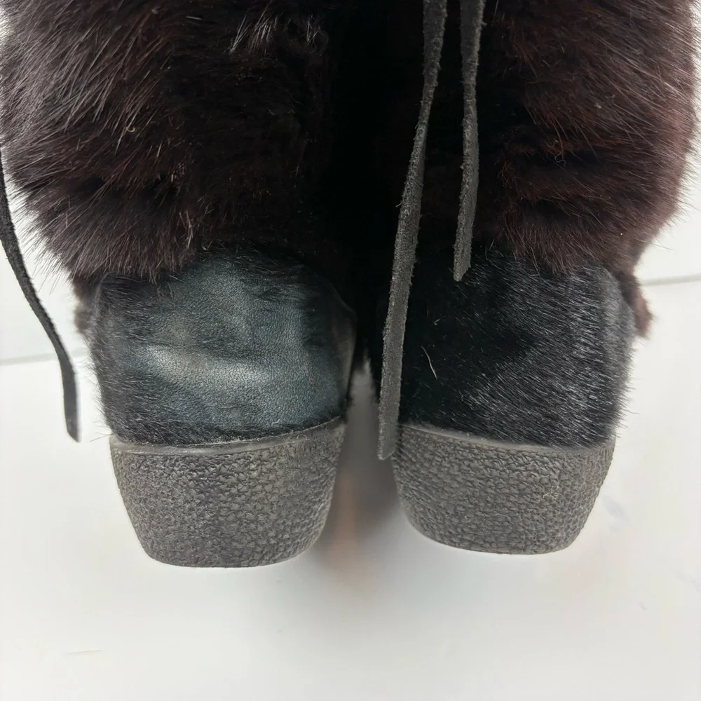 Vintage Oscar Sport Elisa Winna Black Fur Winter Snow Boots Gold Dogsleds 40